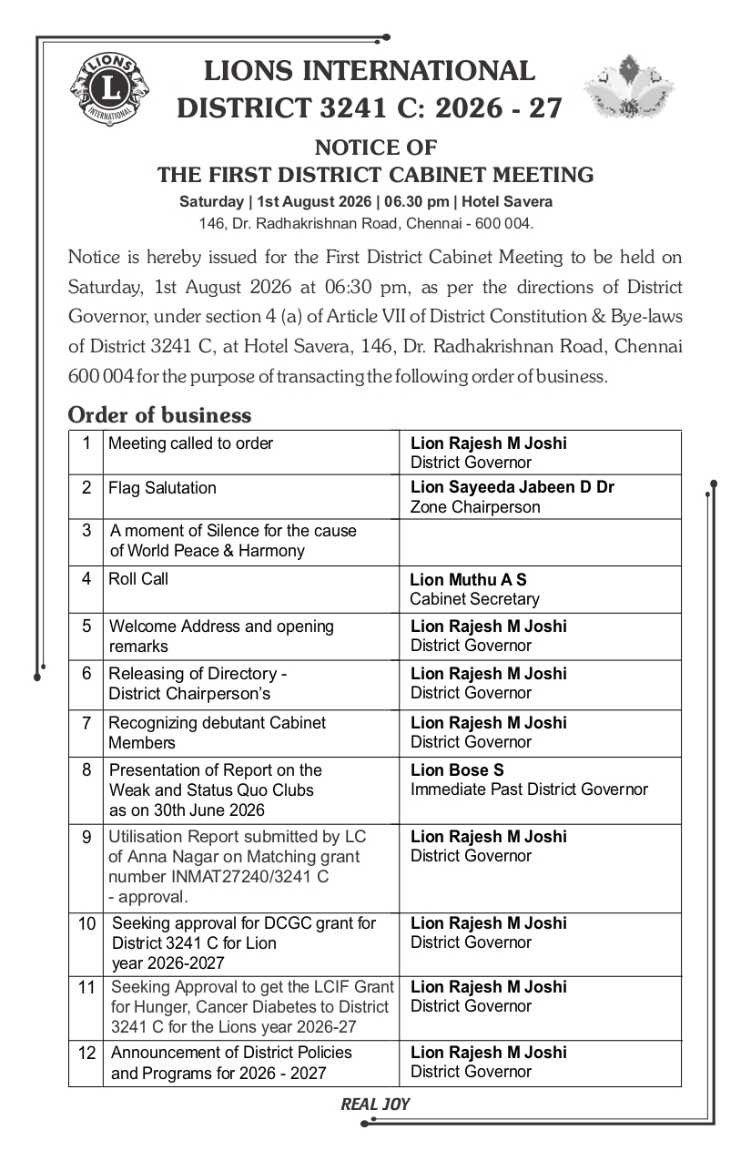 Notice - First Cabinet Meeting